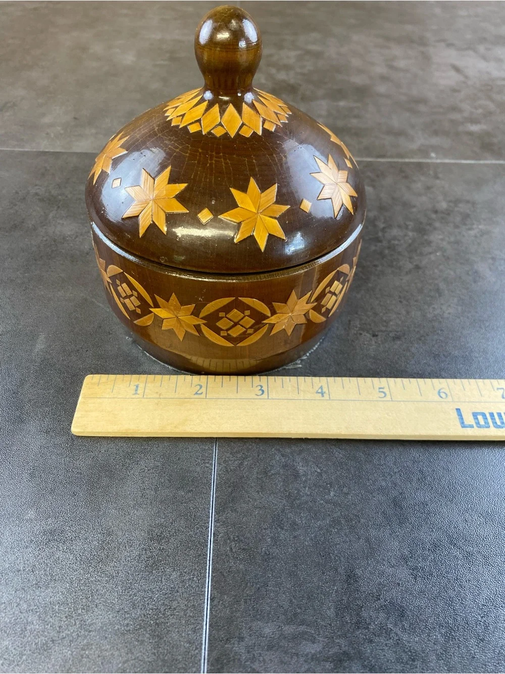 VTG Russian 1995 Wooden Veneer Inlay Decorative Lidded jewelry/trinket box